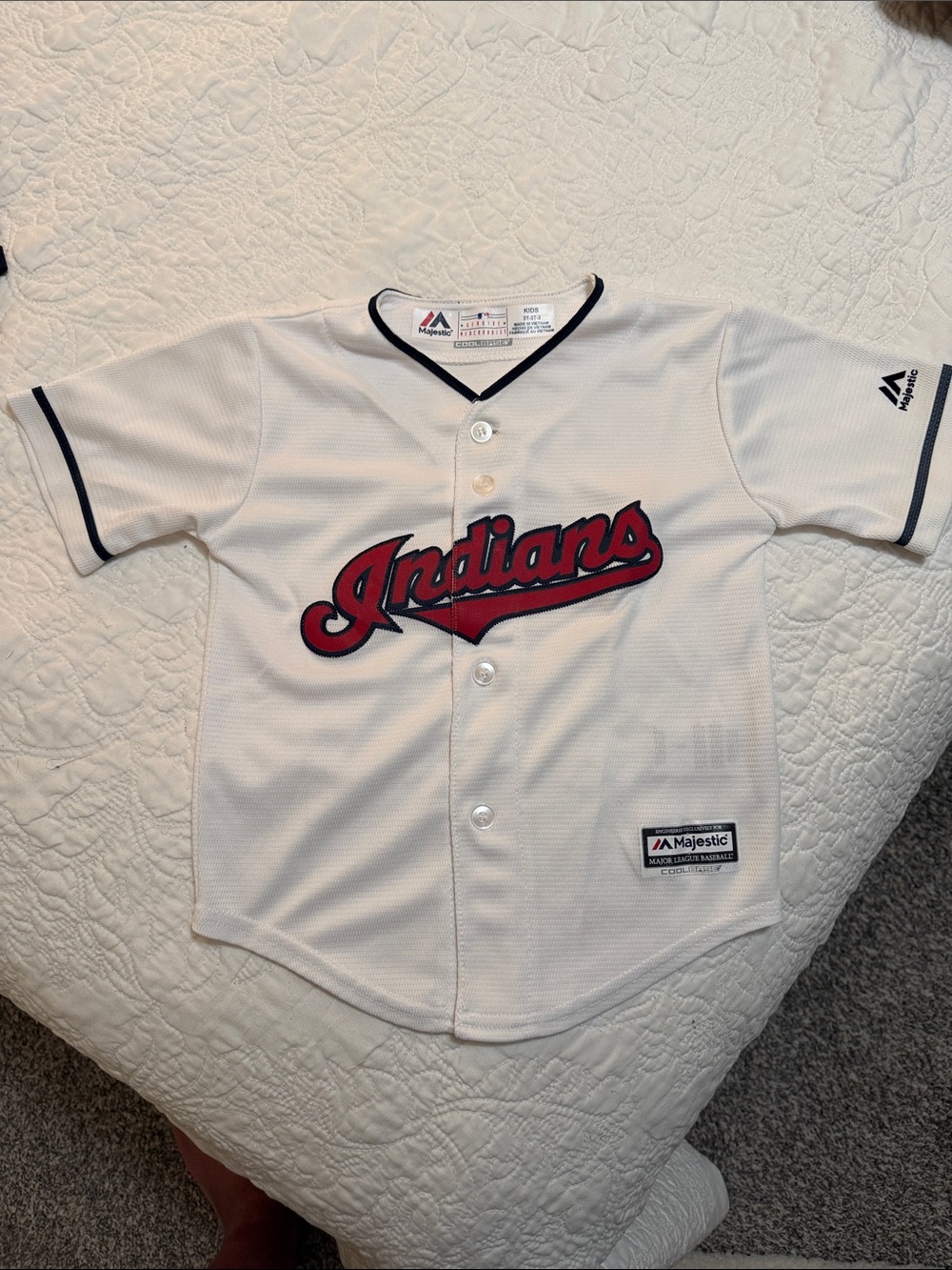 Majestic White Kids Cleveland Indians Replica Jersey with Red Script